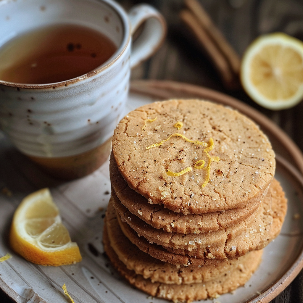 Buttery Earl Grey Cookies with tea and lemon