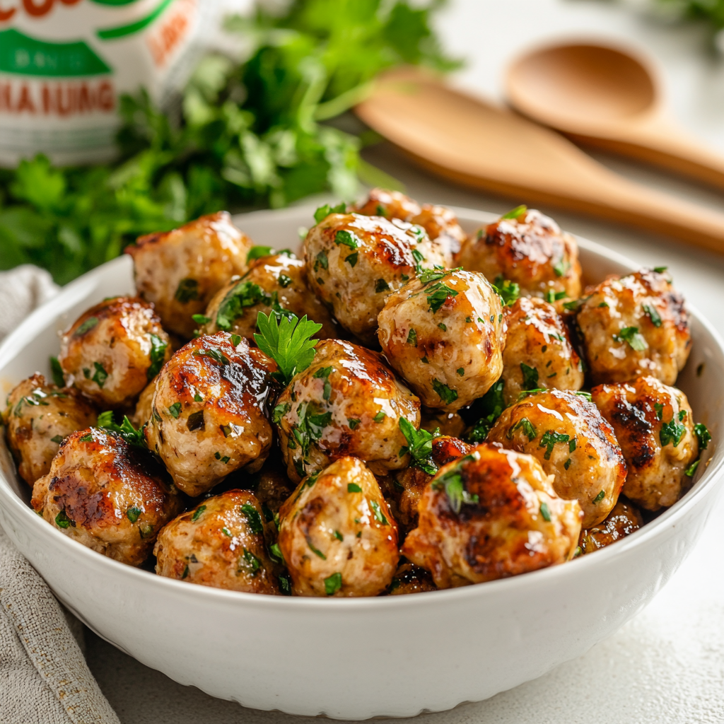 Costco Chicken Meatballs cooked and served with glaze