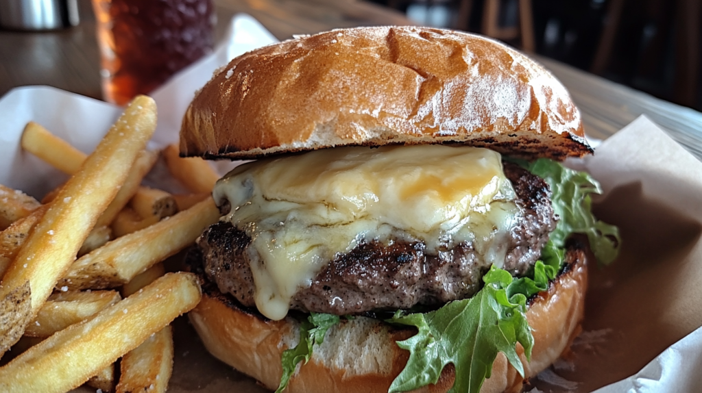 Juicy butter burger with melted butter on a toasted bun