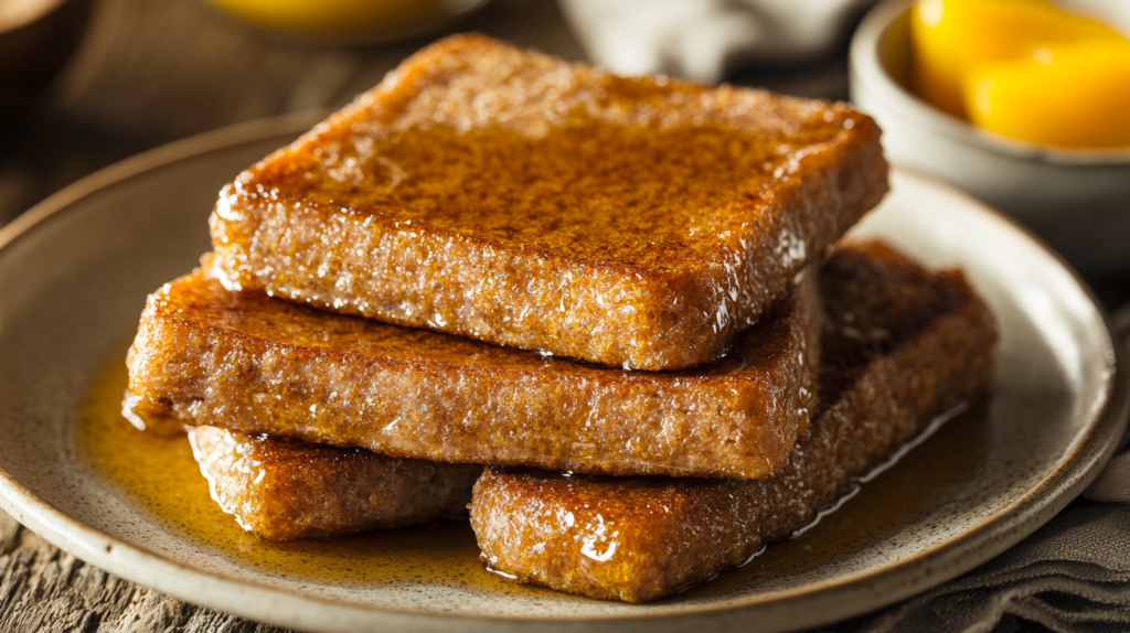 Essential ingredients for homemade scrapple, including pork shoulder, cornmeal, flour, and spices, arranged on a rustic kitchen countertop