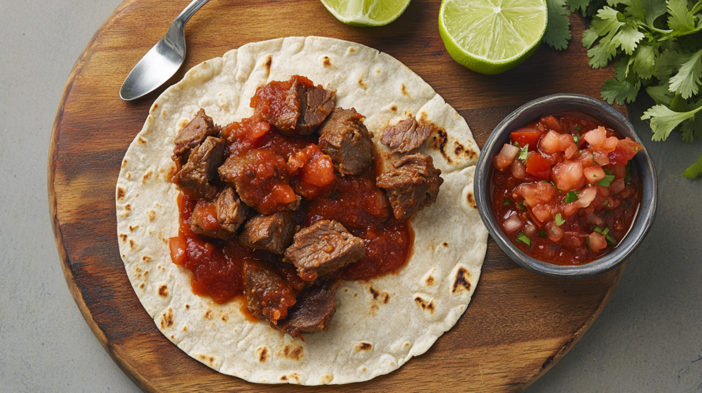 Juicy carne picada cooking in a cast-iron skillet with spices