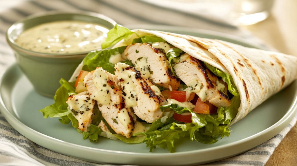 Chicken Caesar Wrap with grilled chicken and Caesar dressing