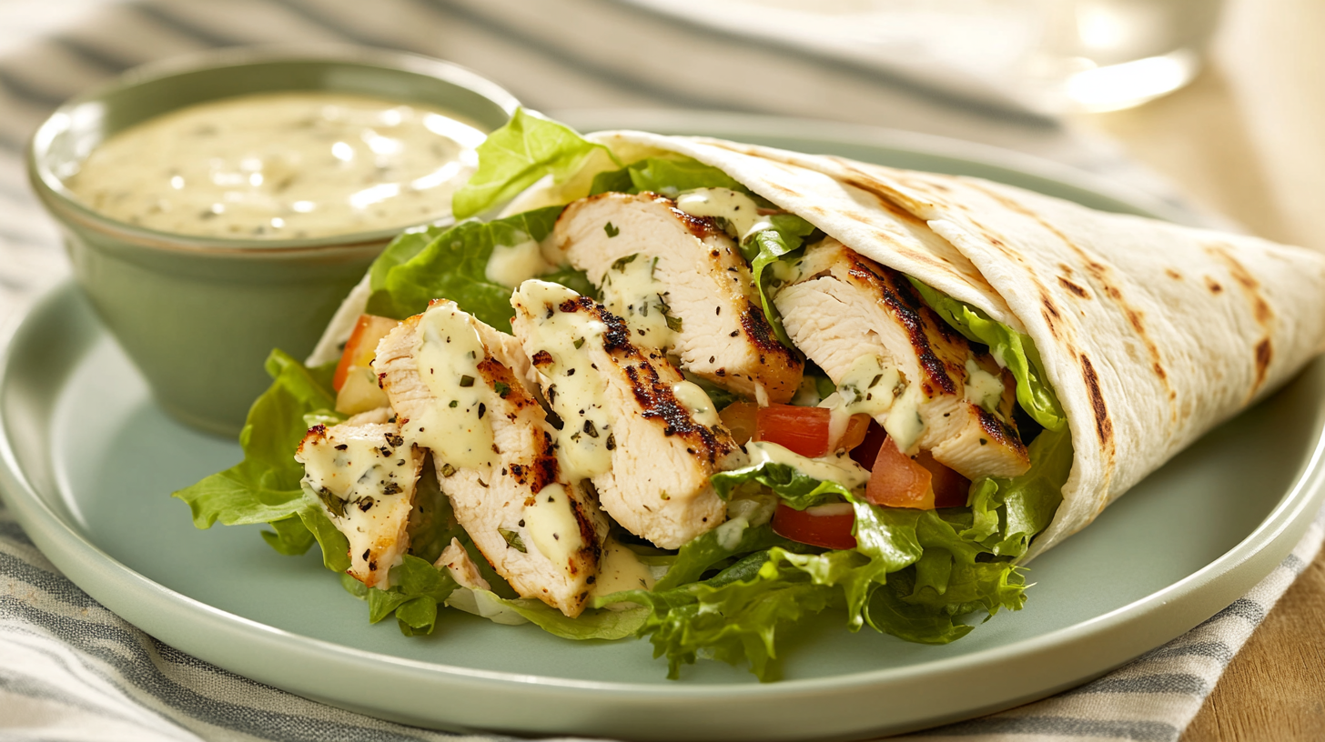 Chicken Caesar Wrap with grilled chicken and Caesar dressing