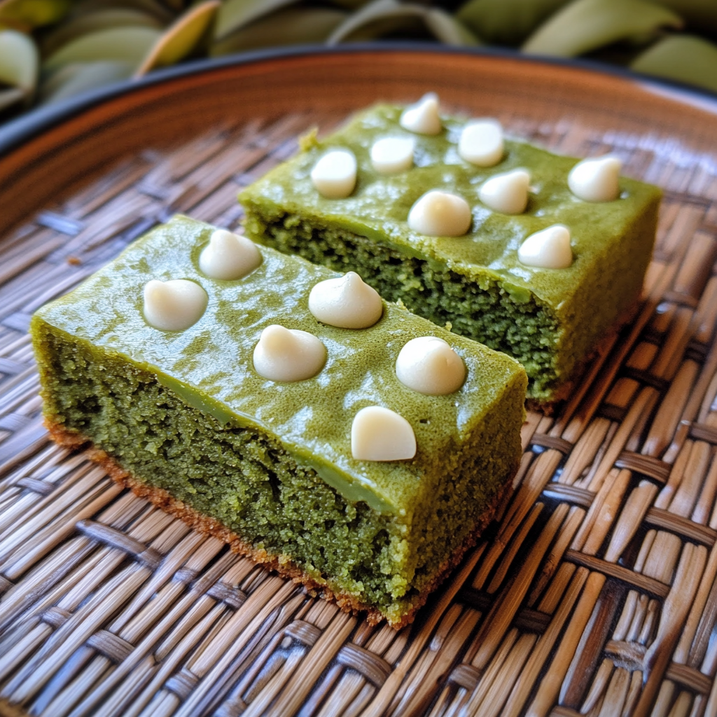 matcha white chocolate mochi cake on ceramic plate