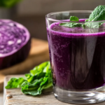 Fresh purple cabbage juice in a glass, rich in antioxidants and nutrients