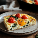 baked cottage cheese eggs in rustic kitchen