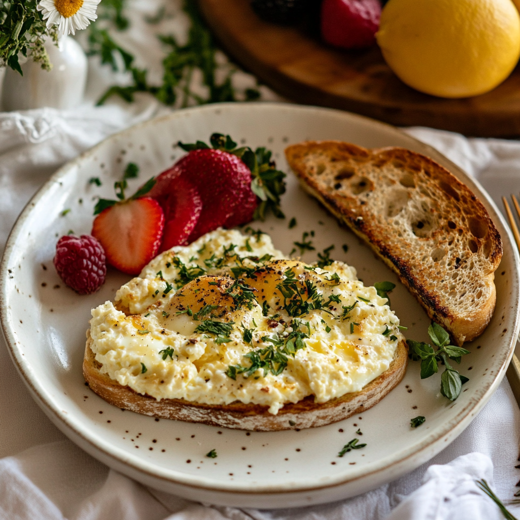 plated baked cottage cheese egg slice
