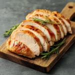 Smoked turkey breast sliced on cutting board