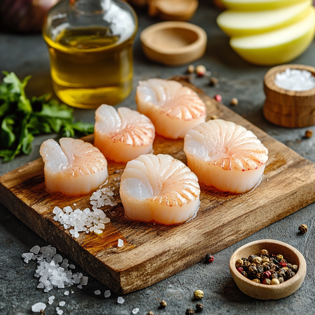 Raw scallops and smoking ingredients