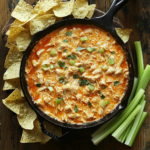 Smoked buffalo chicken dip in skillet