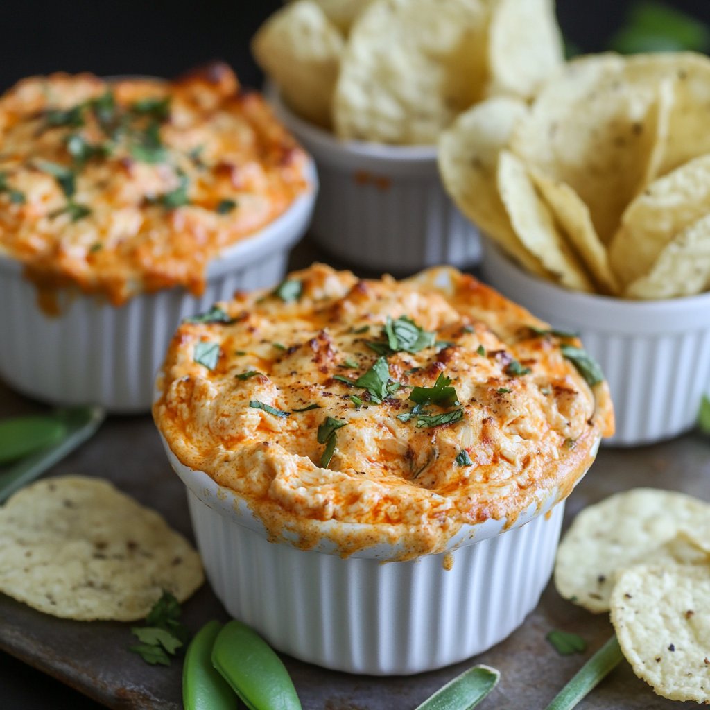 Buffalo chicken dip served in individual party cups