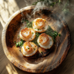 Smoked scallops with golden crust