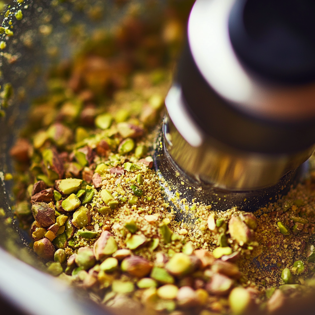 Blending pistachios to make pistachio butter