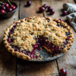 Cherry Crumb Pie with golden topping and juicy cherry filling