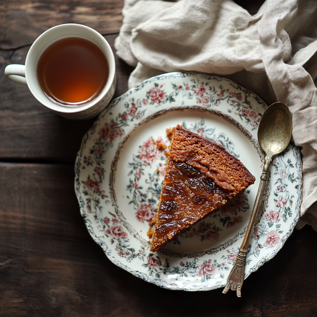 Slice of Persian Date Cake with tea