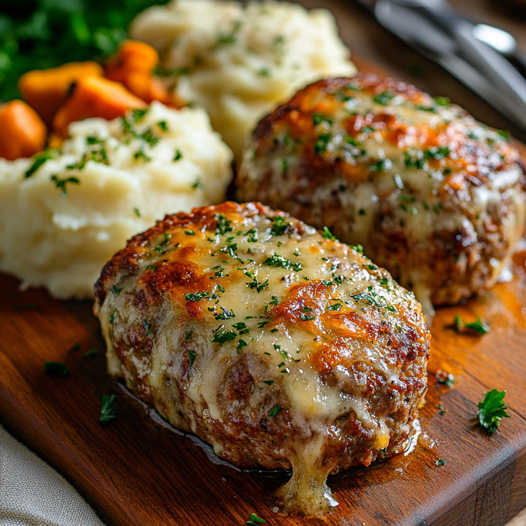 Garlic Parmesan Meatloaf with Mashed Potatoes and Roasted Vegetables