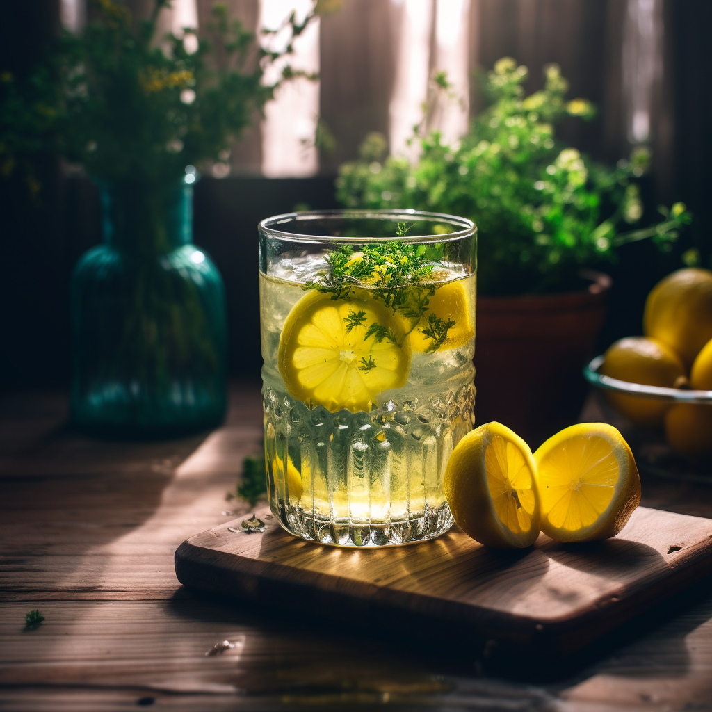 Pickle lemonade mocktail in glass with lemon garnish