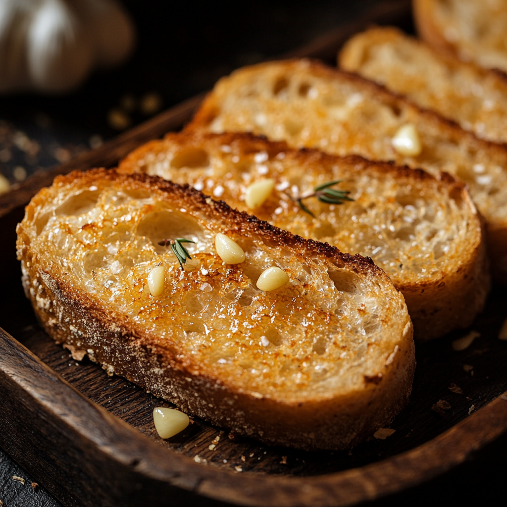 Toasted bread for bruschetta rubbed with garlic