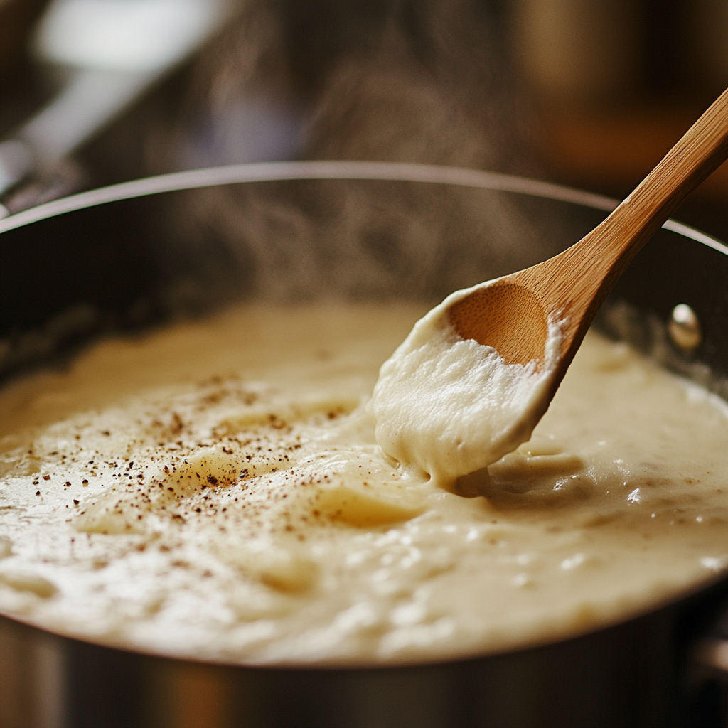 stirring roux for baked potato soup in a pot