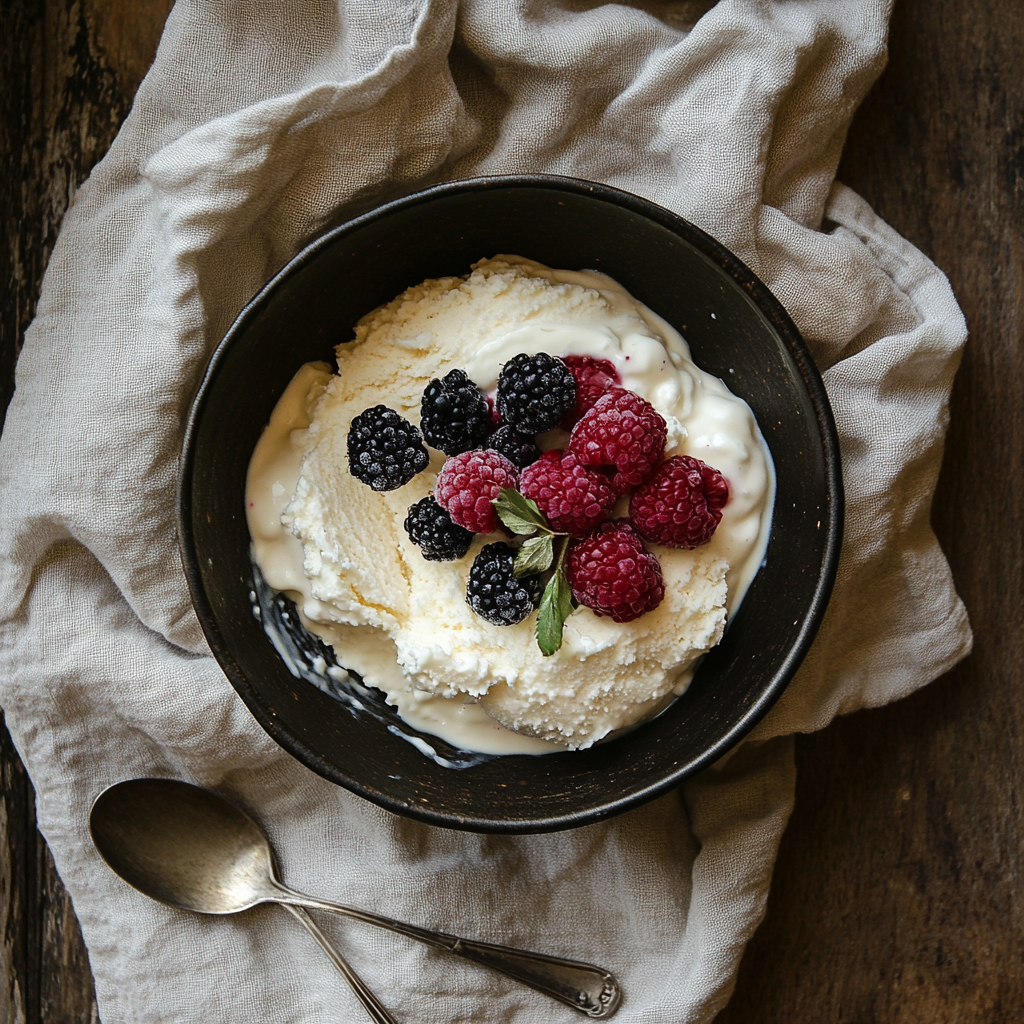 Protein-packed cottage cheese ice cream in bowl