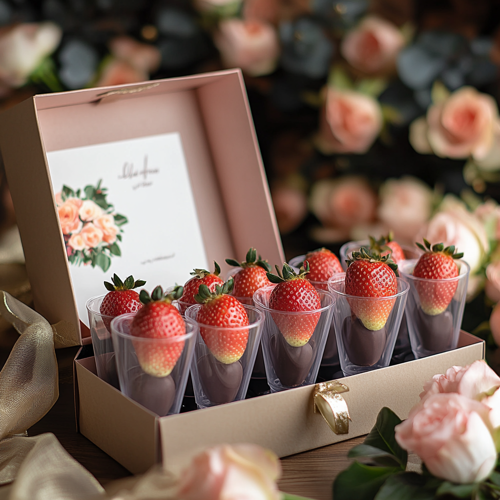 Dubai chocolate strawberries in a gift box