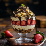 Dubai chocolate strawberries dessert in clear cup