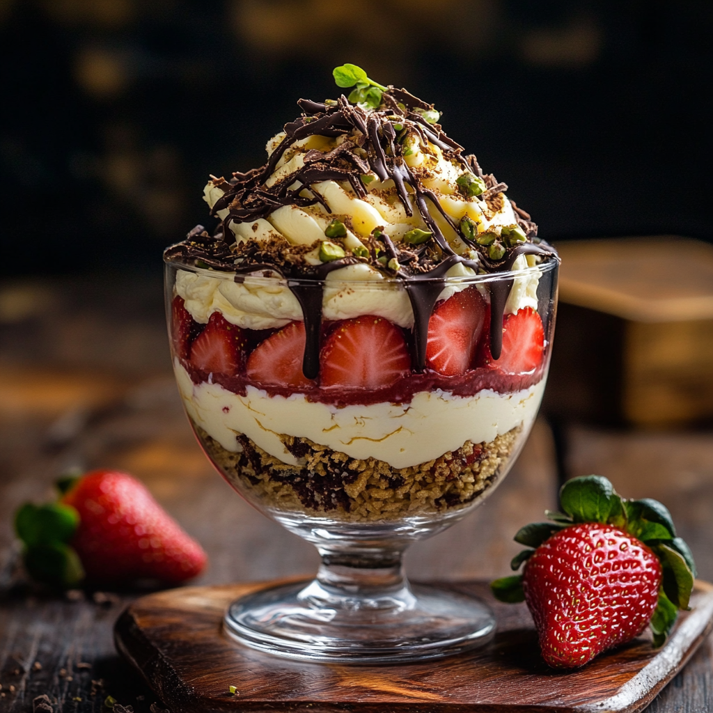 Dubai chocolate strawberries dessert in clear cup