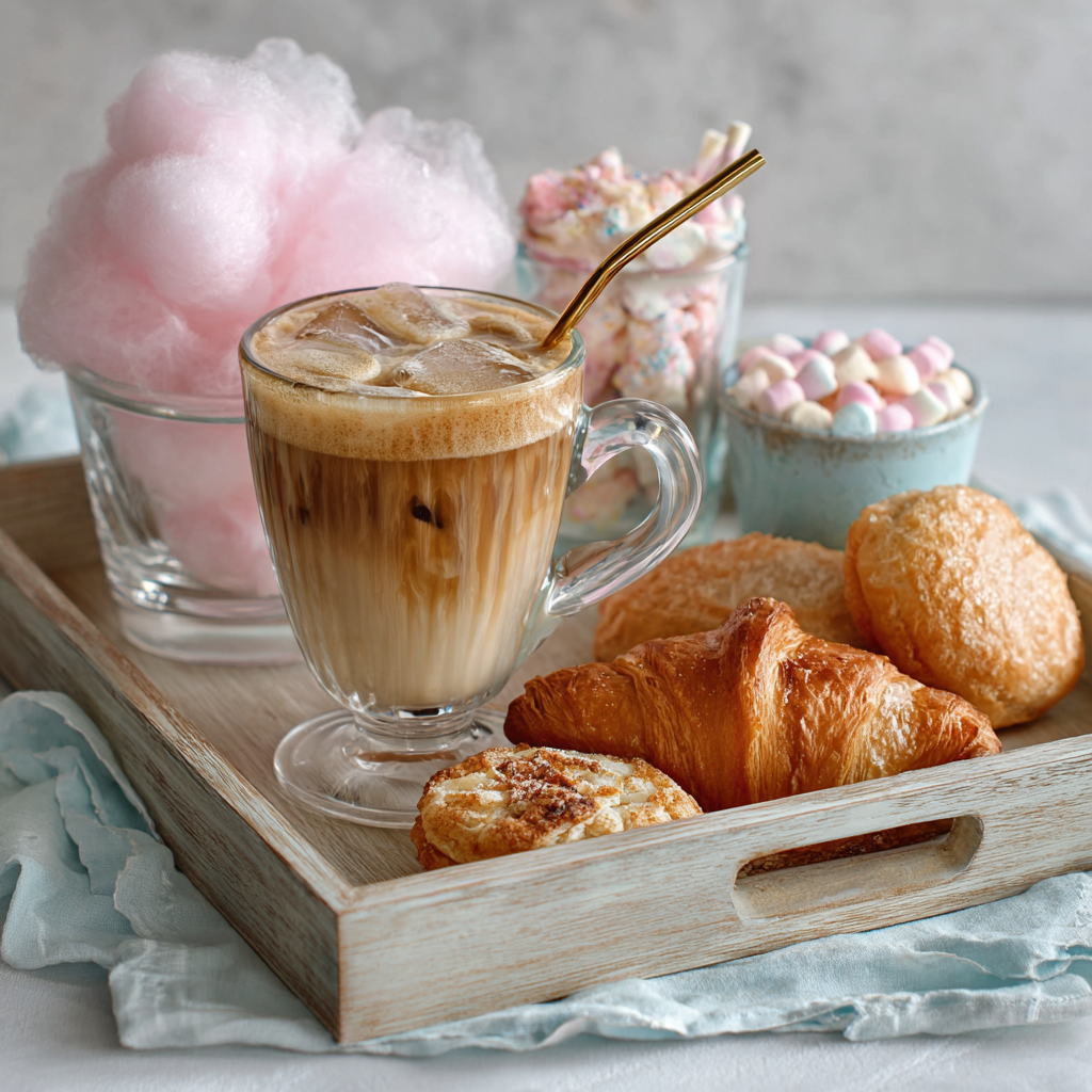 cotton candy iced coffee served with brunch