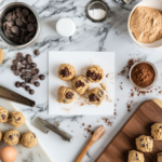 Recipe card for peanut butter chocolate chip bites