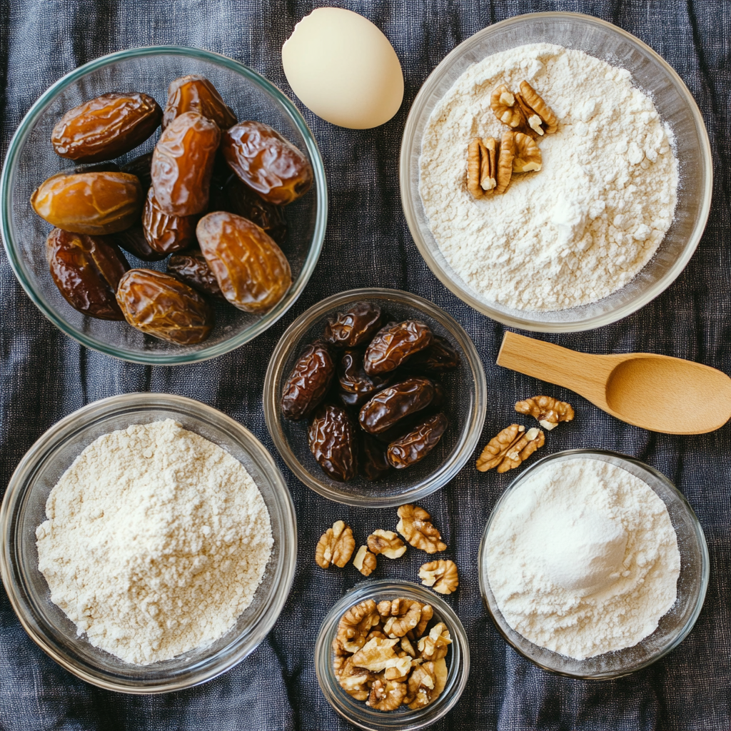 Ingredients for Persian Date Cake on cloth
