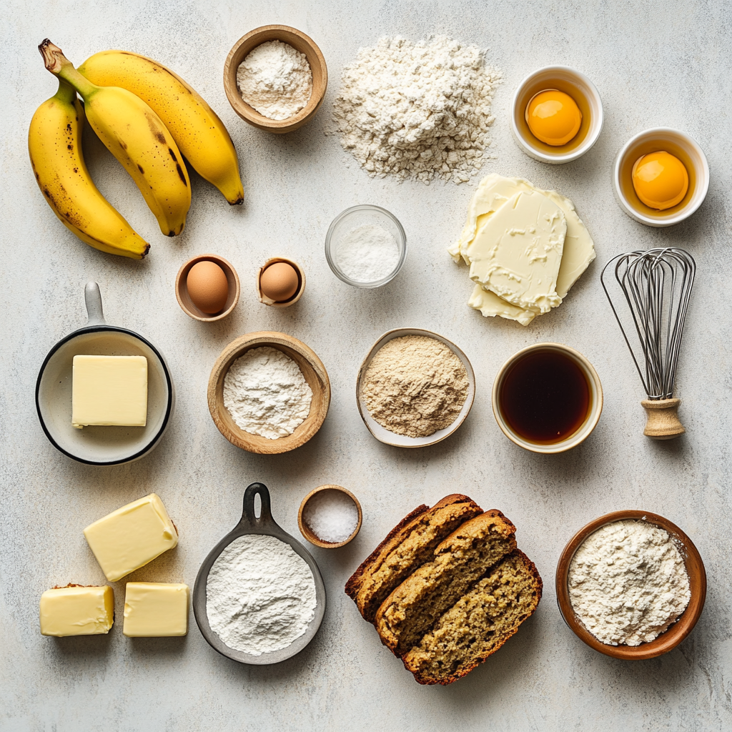 Ingredients for banana cottage cheese bread recipe