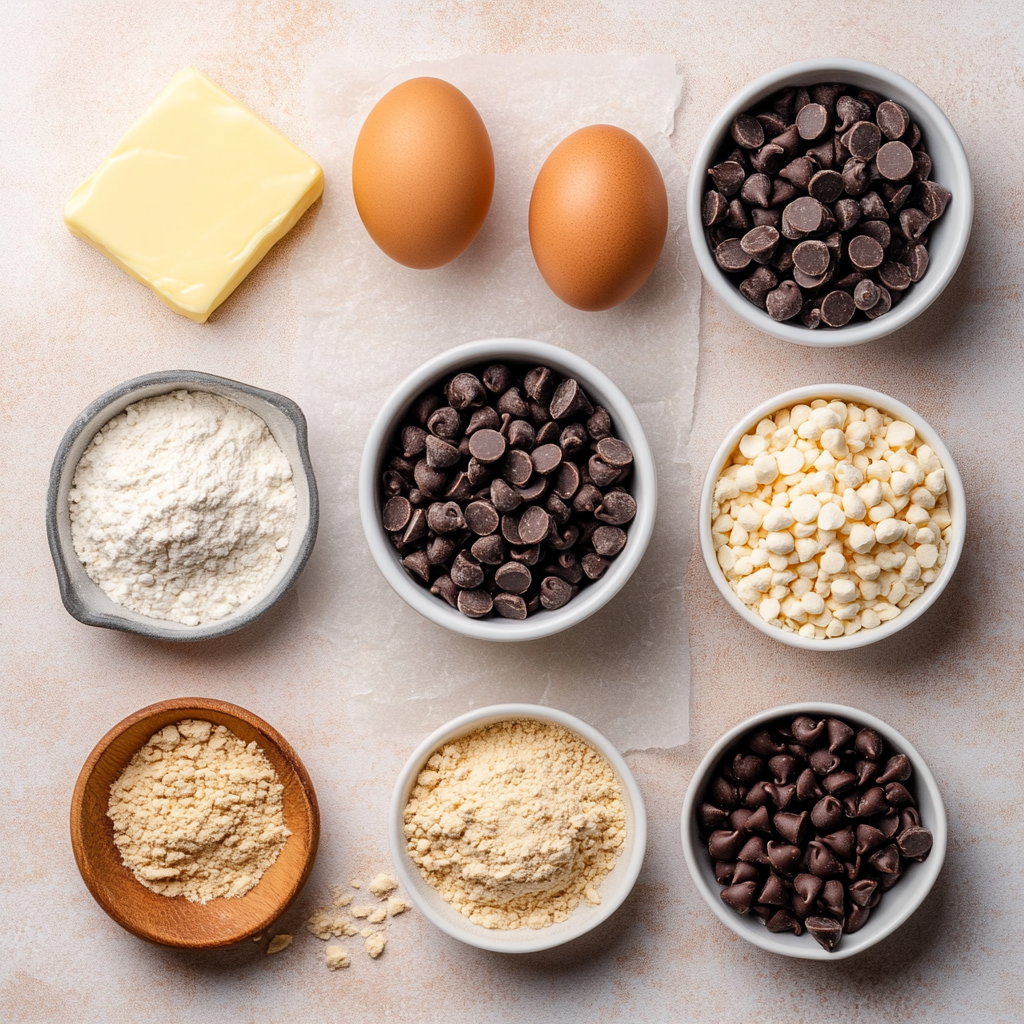 Ingredients for peanut butter chocolate chip bites laid out on counter