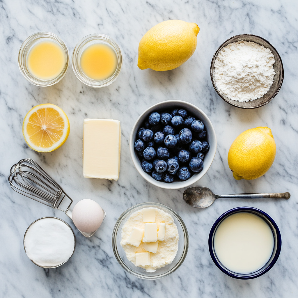 Ingredients for blueberry buttermilk breakfast cake