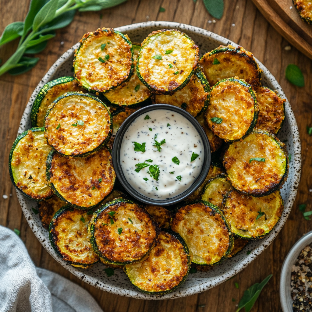 Crispy Air Fryer Zucchini served on a plate