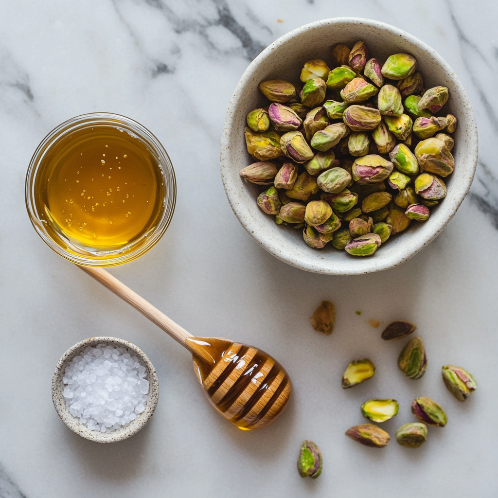 Pistachio butter ingredients flat lay