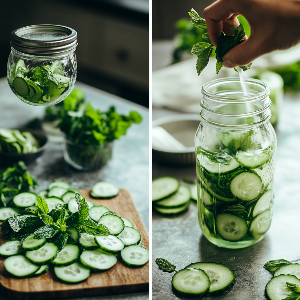making cucumber mint detox water at home