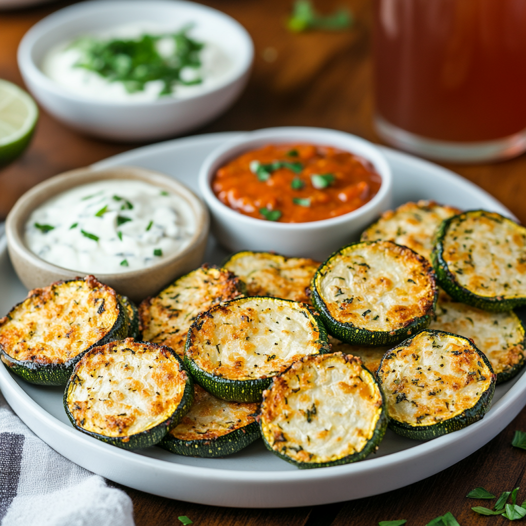 Crispy zucchini served with dips