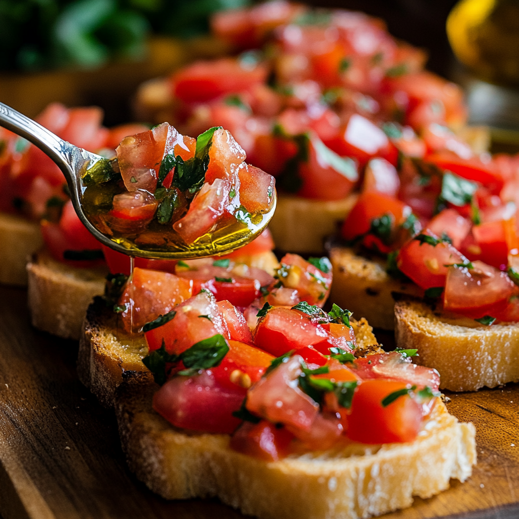 Tomato basil topping on bruschetta