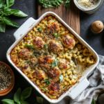 Recipe card for Tuscan Chicken Bake with Macaroni