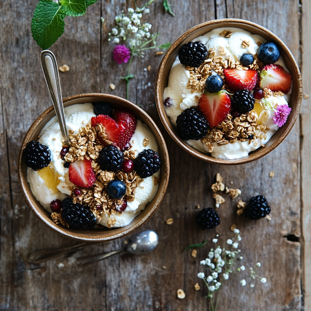 Served cottage cheese ice cream with toppings