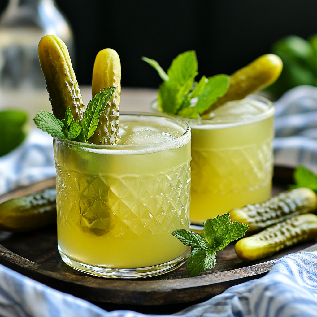 Pickle lemonade mocktail served with garnish