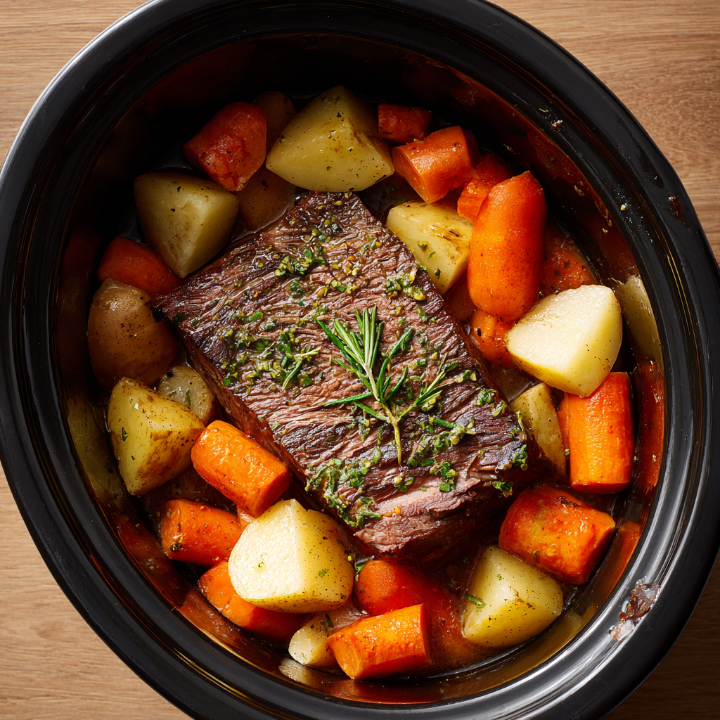 Chuck roast and vegetables in Crock-Pot
