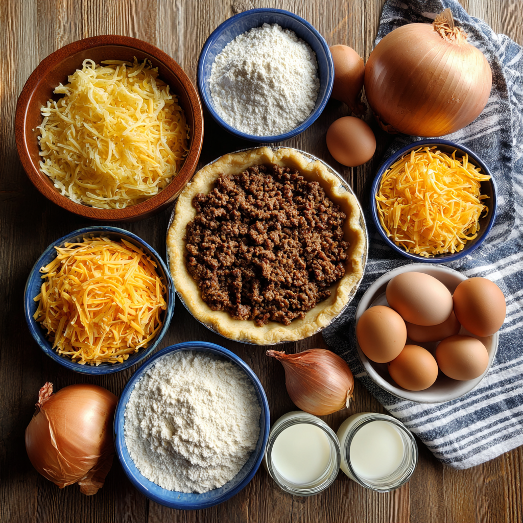 Cheeseburger pie ingredients on counter