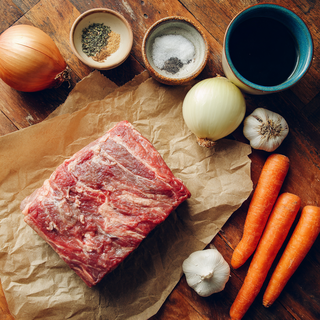 Crock-Pot chuck roast ingredients layout